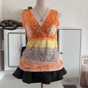Vintage Orange and Yellow Patterned Tank Top